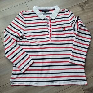 Striped Womens Polo Shirt - Red, Blue And White Y2K Classic Preppy